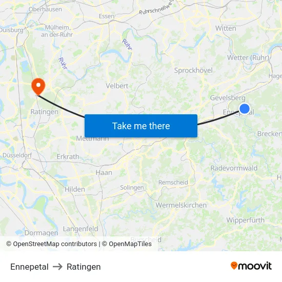 Ennepetal to Ratingen map