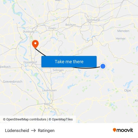 Lüdenscheid to Ratingen map