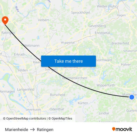 Marienheide to Ratingen map