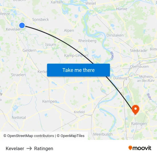 Kevelaer to Ratingen map