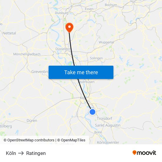 Köln to Ratingen map