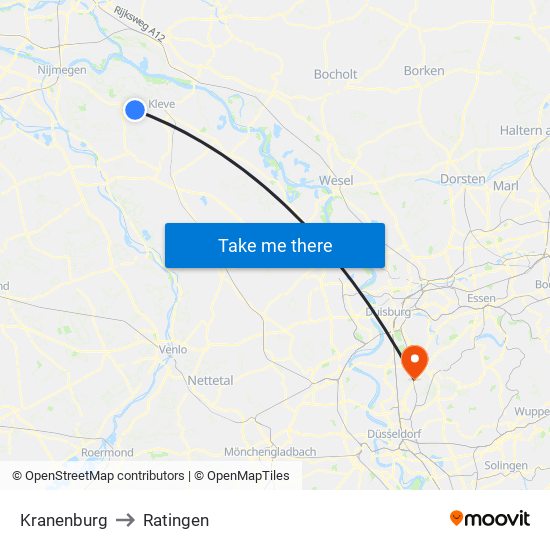 Kranenburg to Ratingen map