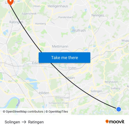 Solingen to Ratingen map