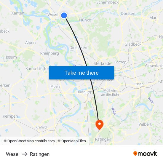 Wesel to Ratingen map