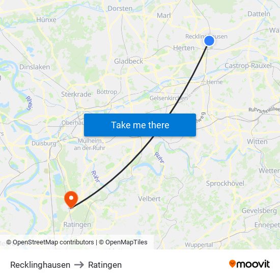 Recklinghausen to Ratingen map