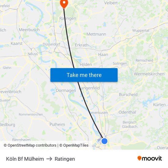 Köln Bf Mülheim to Ratingen map