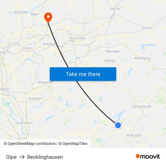 Olpe to Recklinghausen map