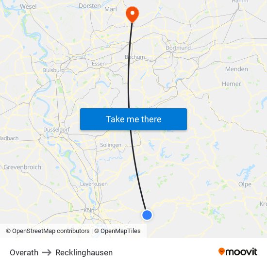 Overath to Recklinghausen map