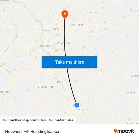 Neuwied to Recklinghausen map