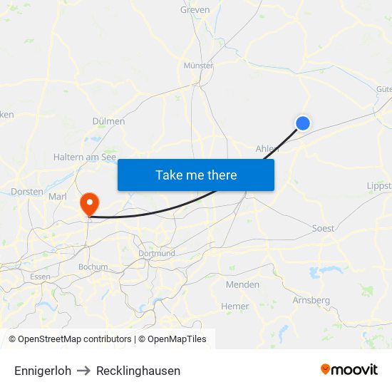 Ennigerloh to Recklinghausen map