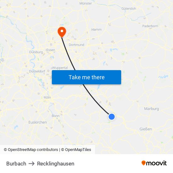 Burbach to Recklinghausen map