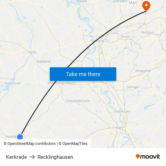 Kerkrade to Recklinghausen map