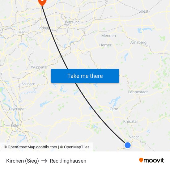 Kirchen (Sieg) to Recklinghausen map