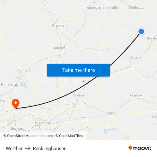 Werther to Recklinghausen map