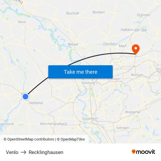 Venlo to Recklinghausen map