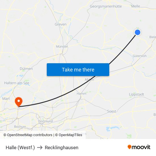 Halle (Westf.) to Recklinghausen map