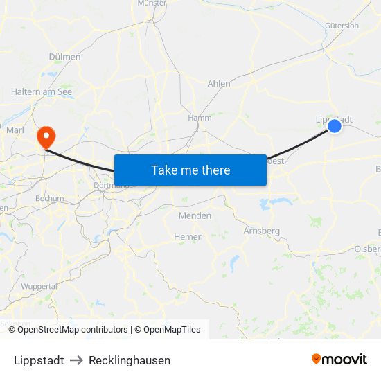 Lippstadt to Recklinghausen map