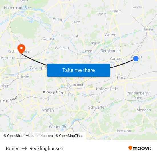 Bönen to Recklinghausen map