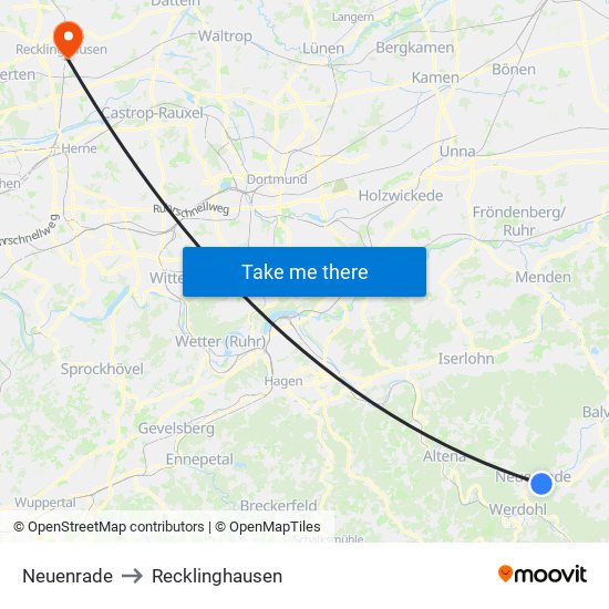 Neuenrade to Recklinghausen map