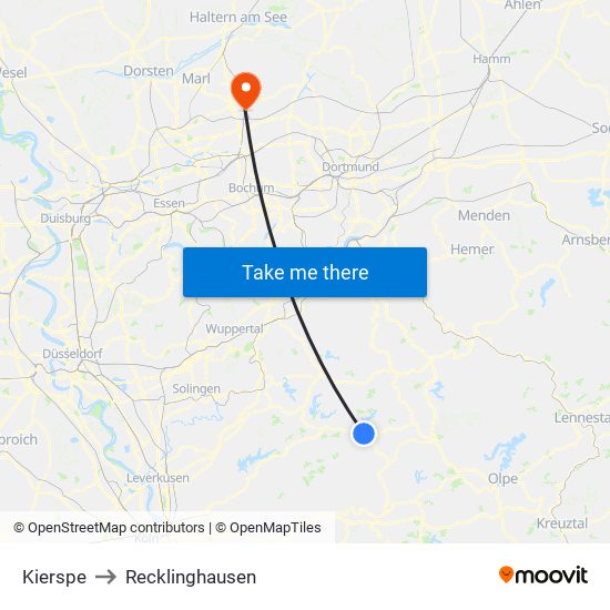 Kierspe to Recklinghausen map