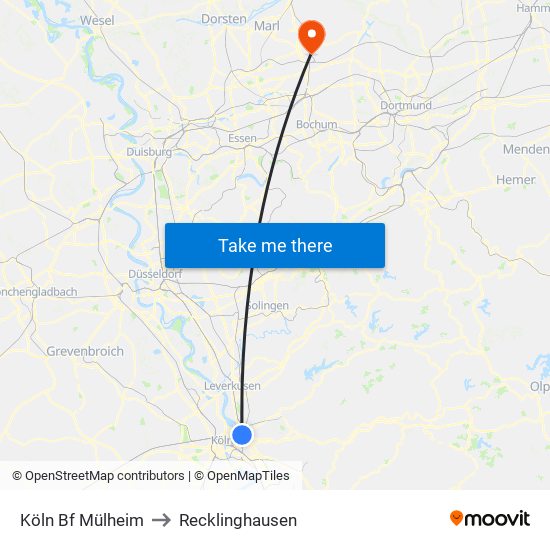 Köln Bf Mülheim to Recklinghausen map