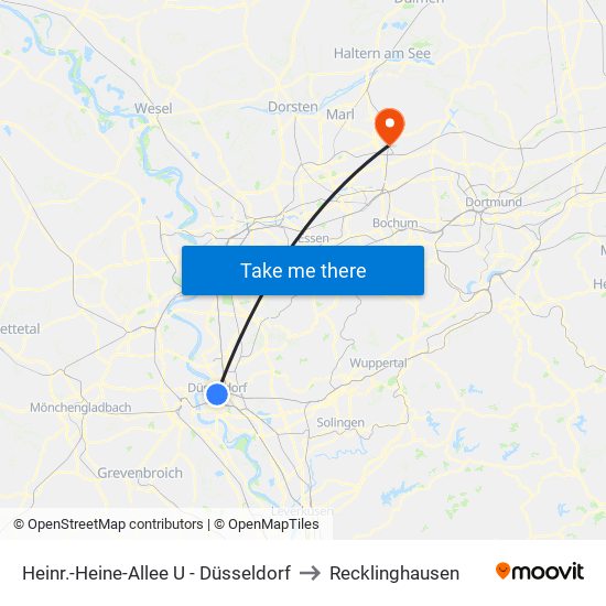 Heinr.-Heine-Allee U - Düsseldorf to Recklinghausen map