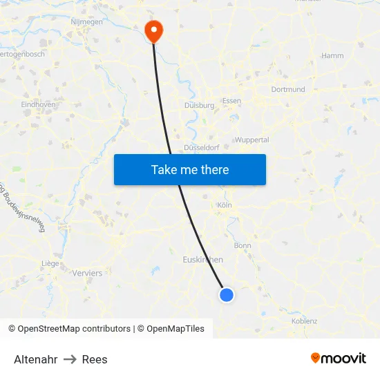 Altenahr to Rees map