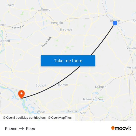 Rheine to Rees map