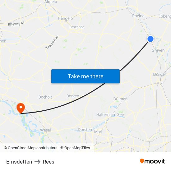 Emsdetten to Rees map