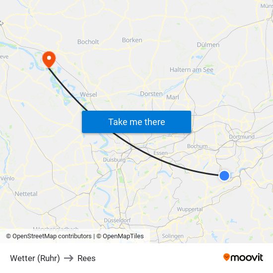 Wetter (Ruhr) to Rees map