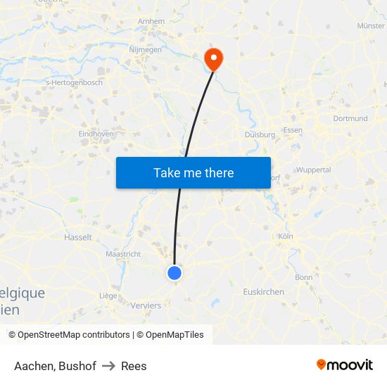 Aachen, Bushof to Rees map