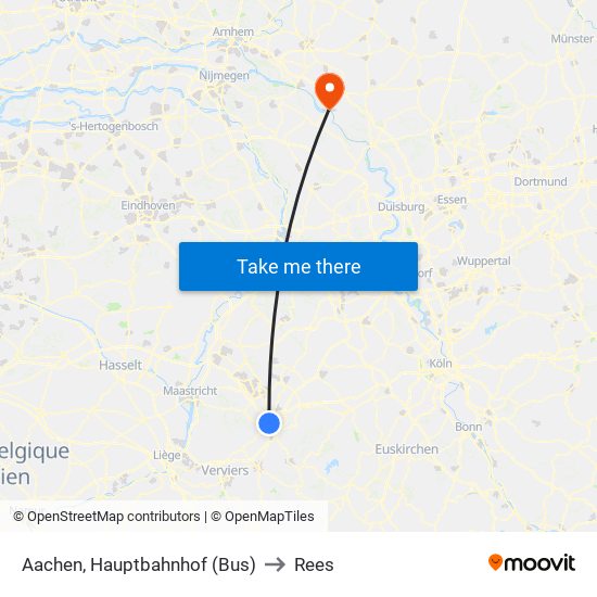 Aachen, Hauptbahnhof (Bus) to Rees map