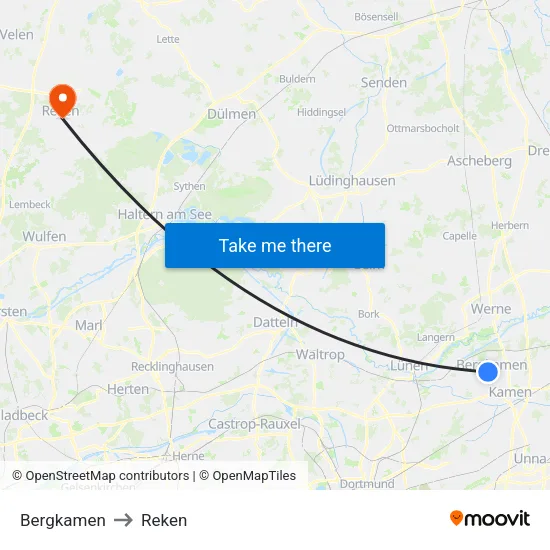Bergkamen to Reken map