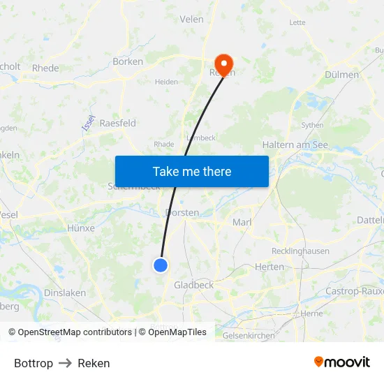 Bottrop to Reken map