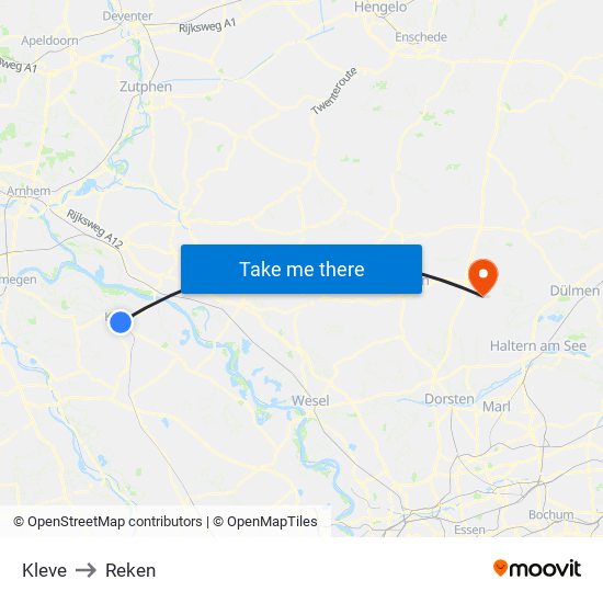 Kleve to Reken map