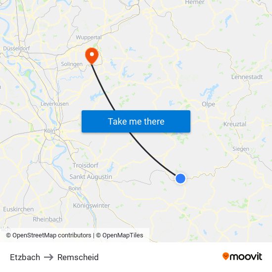 Etzbach to Remscheid map