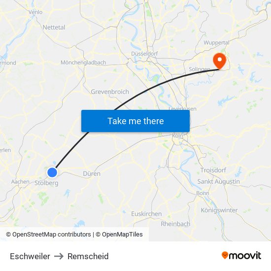 Eschweiler to Remscheid map