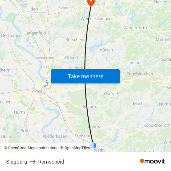 Siegburg to Remscheid map