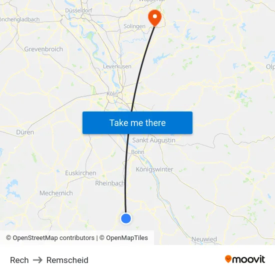 Rech to Remscheid map