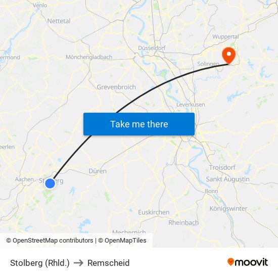 Stolberg (Rhld.) to Remscheid map