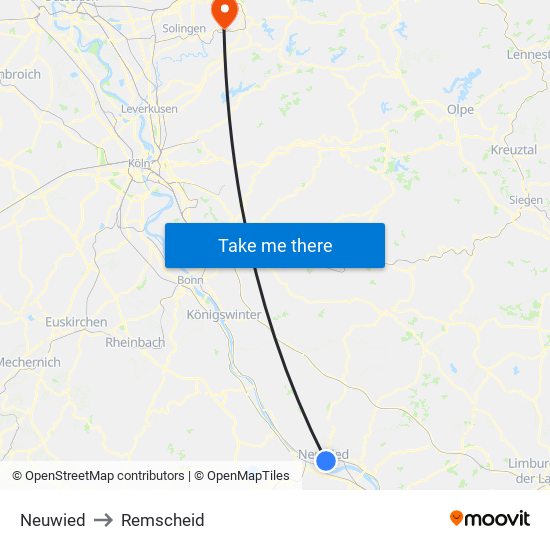 Neuwied to Remscheid map