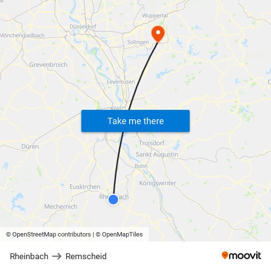 Rheinbach to Remscheid map