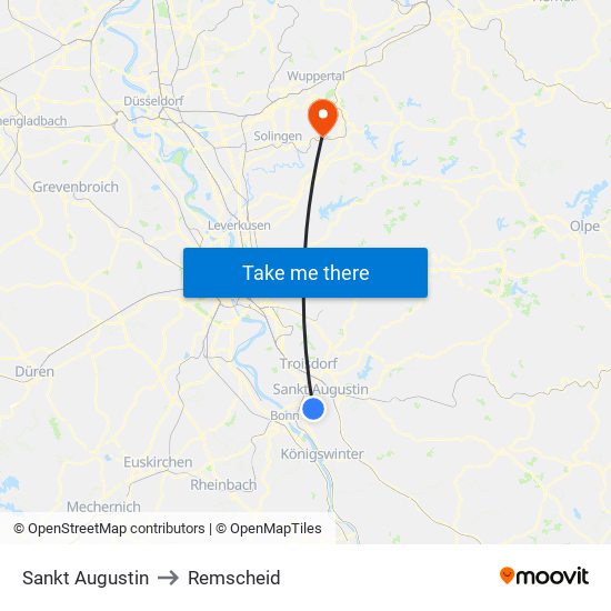 Sankt Augustin to Remscheid map