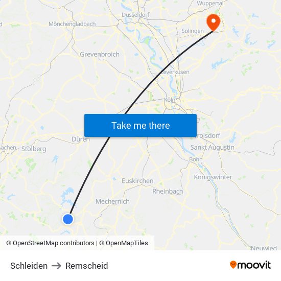 Schleiden to Remscheid map