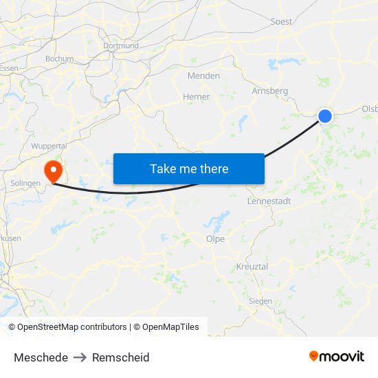 Meschede to Remscheid map