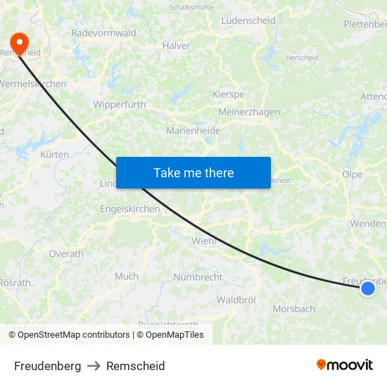 Freudenberg to Remscheid map