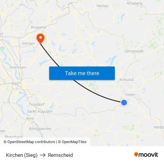 Kirchen (Sieg) to Remscheid map