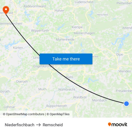 Niederfischbach to Remscheid map