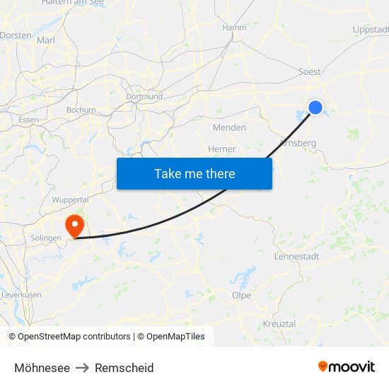 Möhnesee to Remscheid map