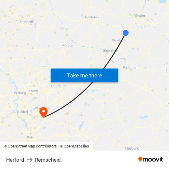 Herford to Remscheid map